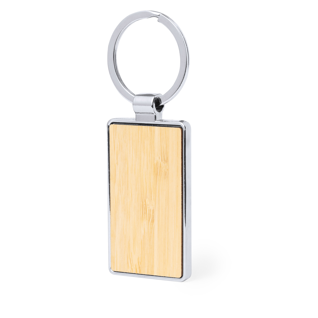 Llavero personalizado Arixon de bambú con metal cromado
