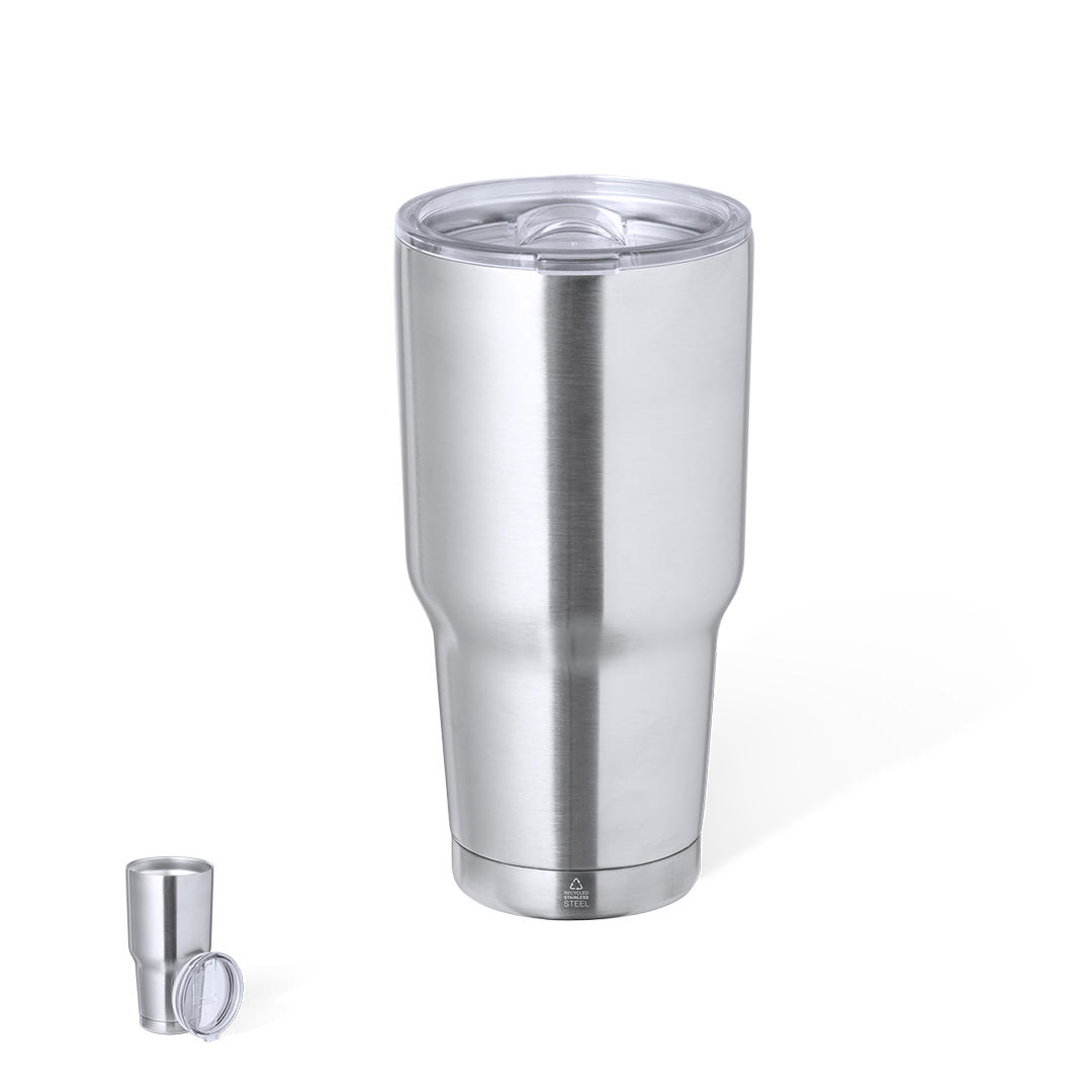 Vaso térmico personalizado Atinger de acero reciclado plateado de 800ml - Termos personalizados - Regalo Promocional Personalizado