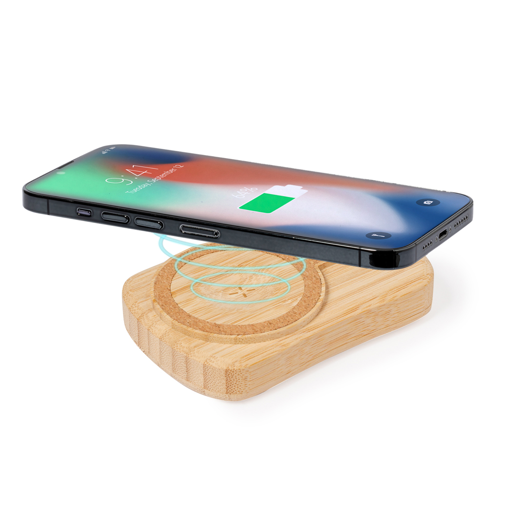 Power Bank personalizada Gustaf solar de bambú con carga inalámbrica de 5000mAh