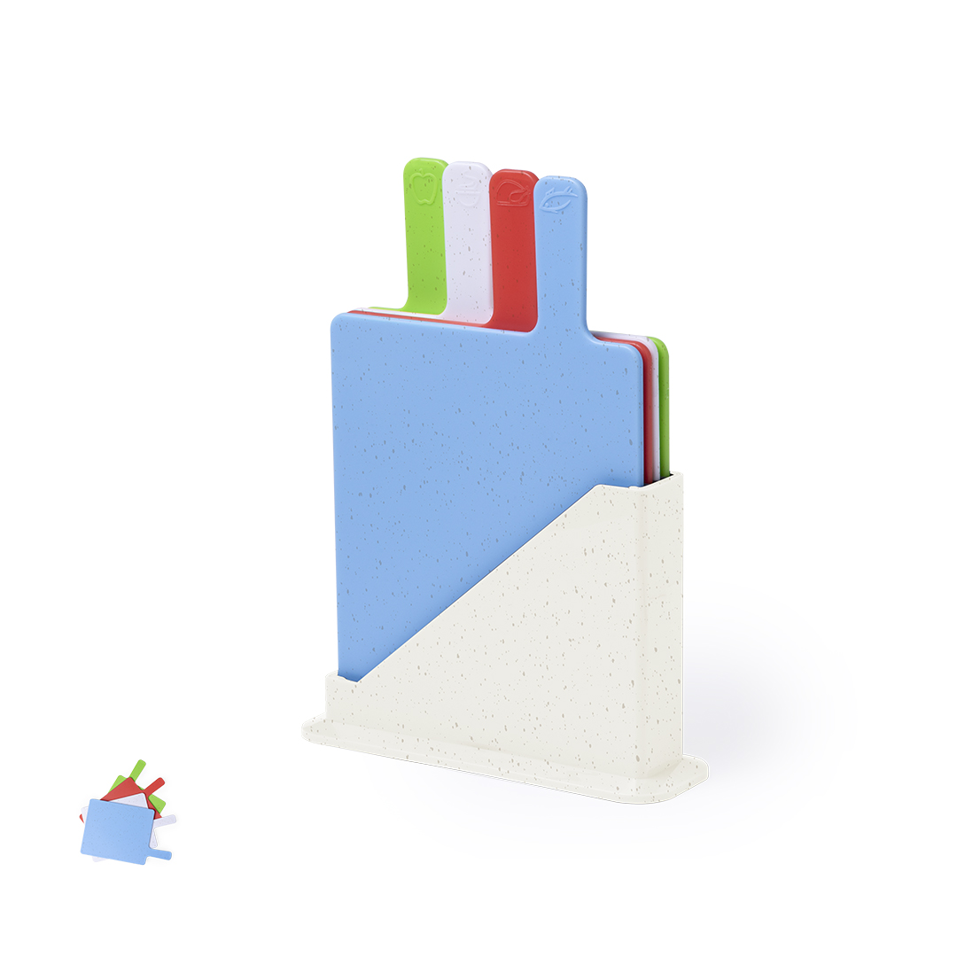 Set de tablas personalizado Miquelson de PP resistente con 4 tablas y soporte - Packs de regalo personalizado - Regalo Promocional Personalizado