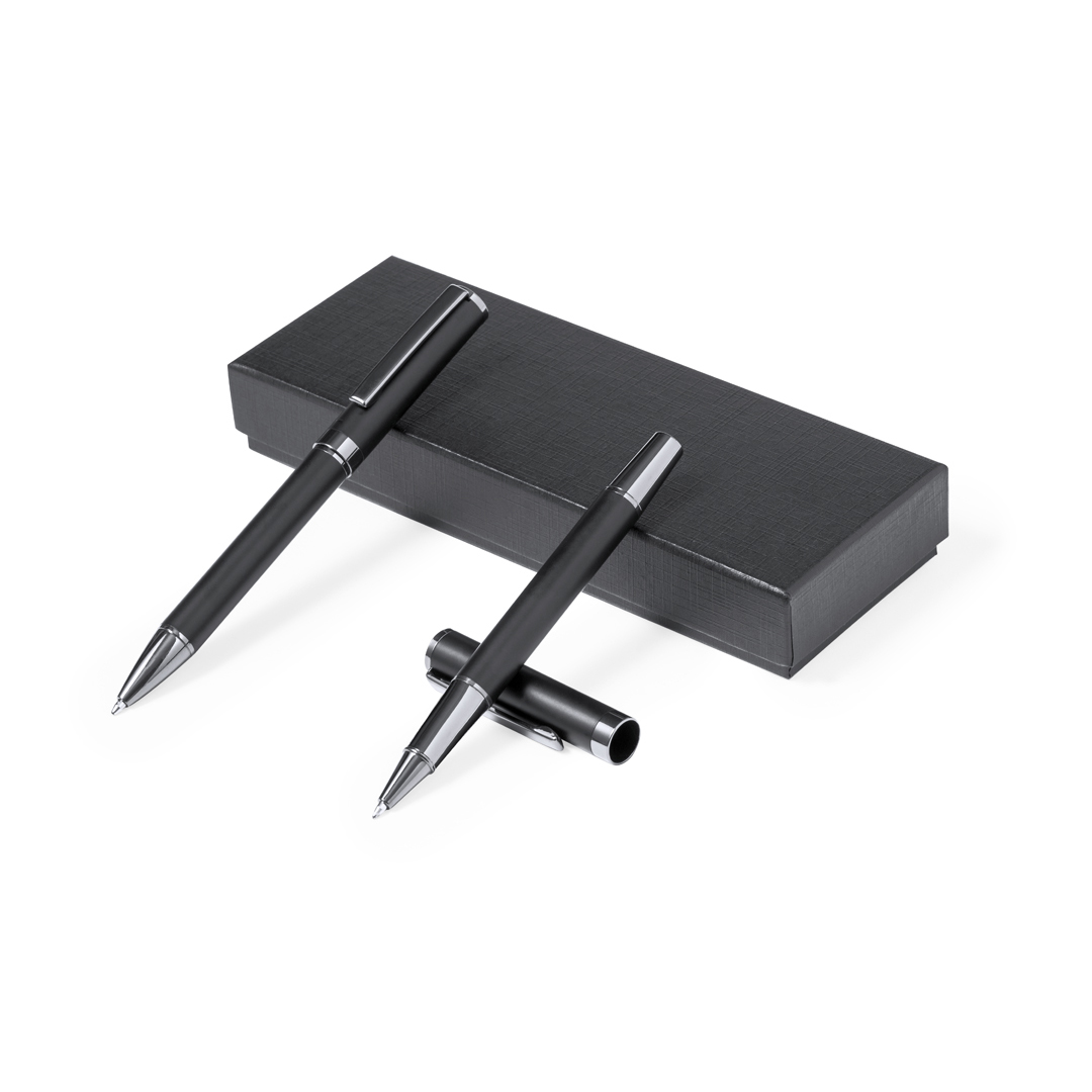 Set personalizado Okonel elegante con bolígrafo y roller en acabado negro mate