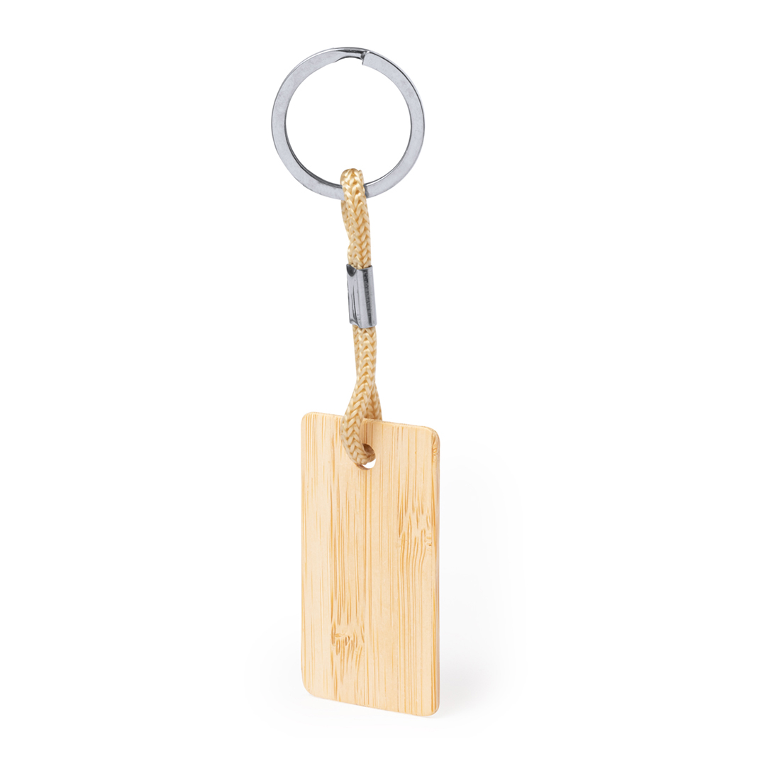 Llavero personalizado Recbam rectangular de bambú con cordón