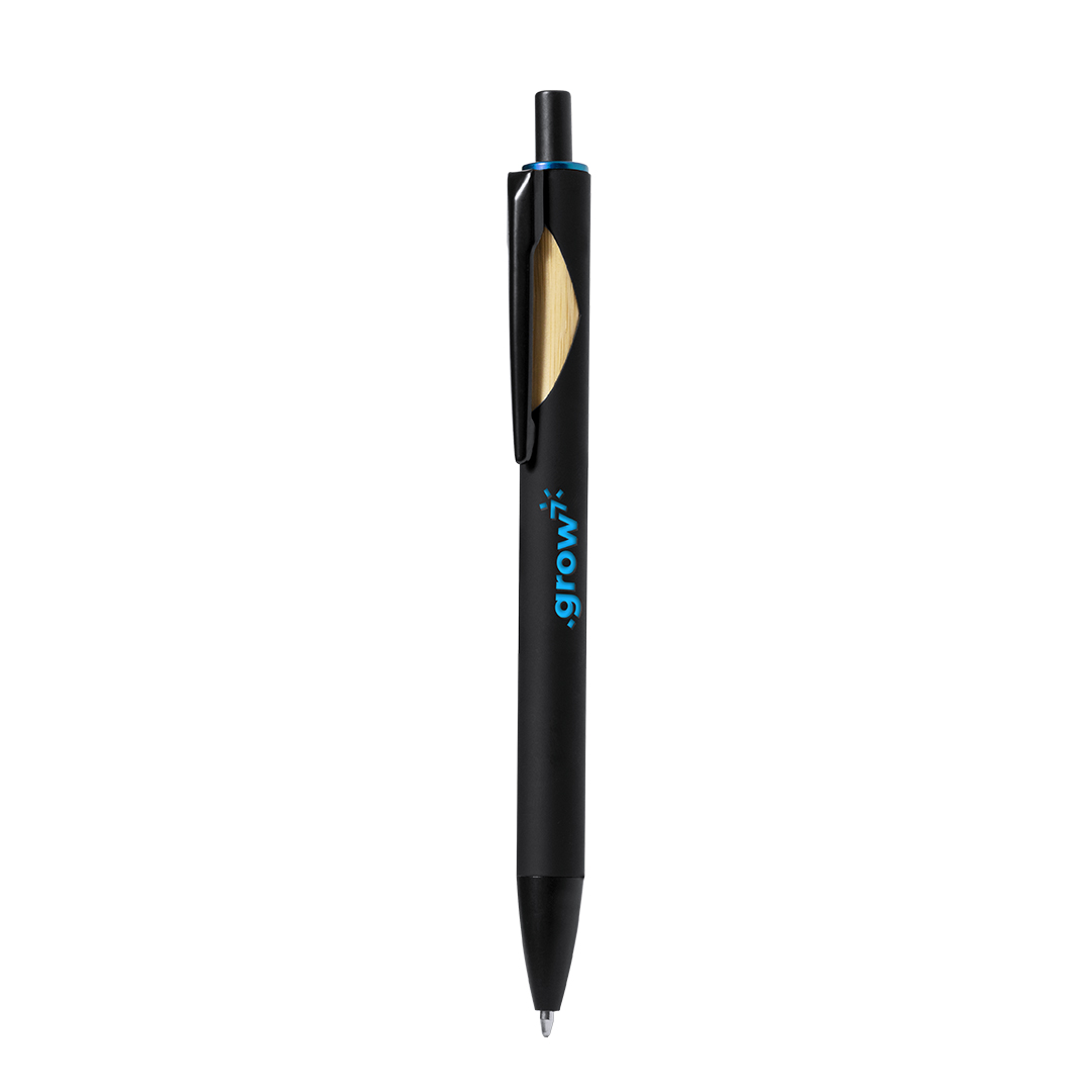 Bolígrafo personalizado Piklam negro para láser con detalle de bambú - Oficina - Regalo Promocional Personalizado