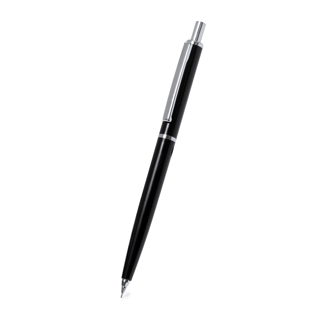 Portaminas personalizado Binefar de ABS negro con elementos cromados