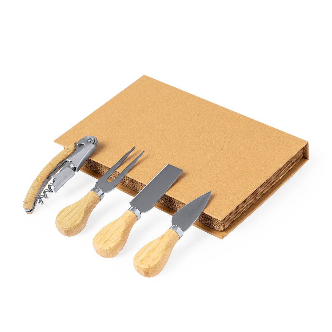 Set de vinos y queso personalizado Sondrex de acero inox con estuche corrugado