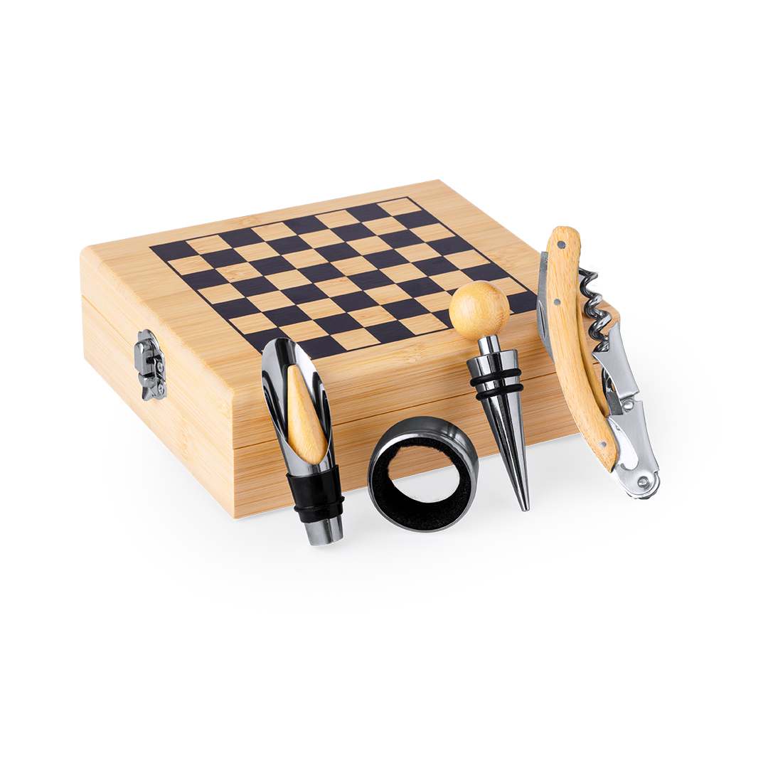 Set de vinos personalizado Paluk ajedrez de bambú con piezas incluidas - Packs de regalo personalizado - Regalo Promocional Personalizado - imagen 4