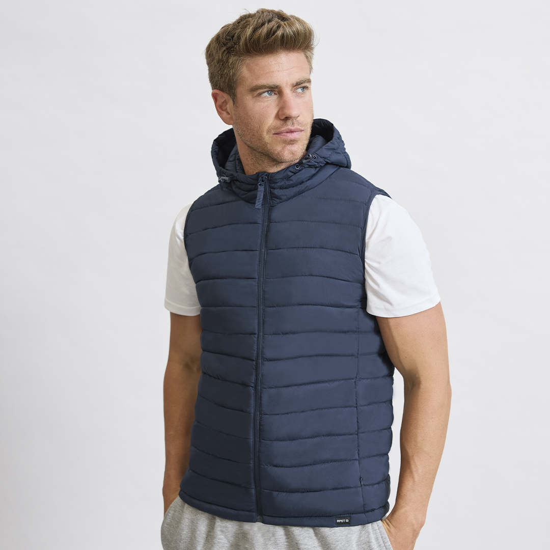 Chaleco personalizado Dempax unisex de RPET con capucha ajustable - Ropa y accesorios - Regalo Promocional Personalizado
