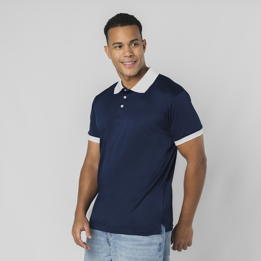 Polo personalizado técnico Rebon de poliéster piqué azul marino con detalles contraste - Ropa y accesorios - Regalo Promocional Personalizado