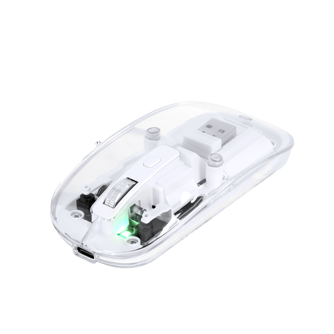 Ratón óptico inalámbrico personalizado Mirabek  transparente con batería integrada - Tecnología - Regalo Promocional Personalizado