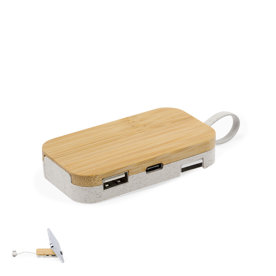 Puerto USB soporte personalizado Flow de bambú y caña de trigo - Tecnología - Regalo Promocional Personalizado