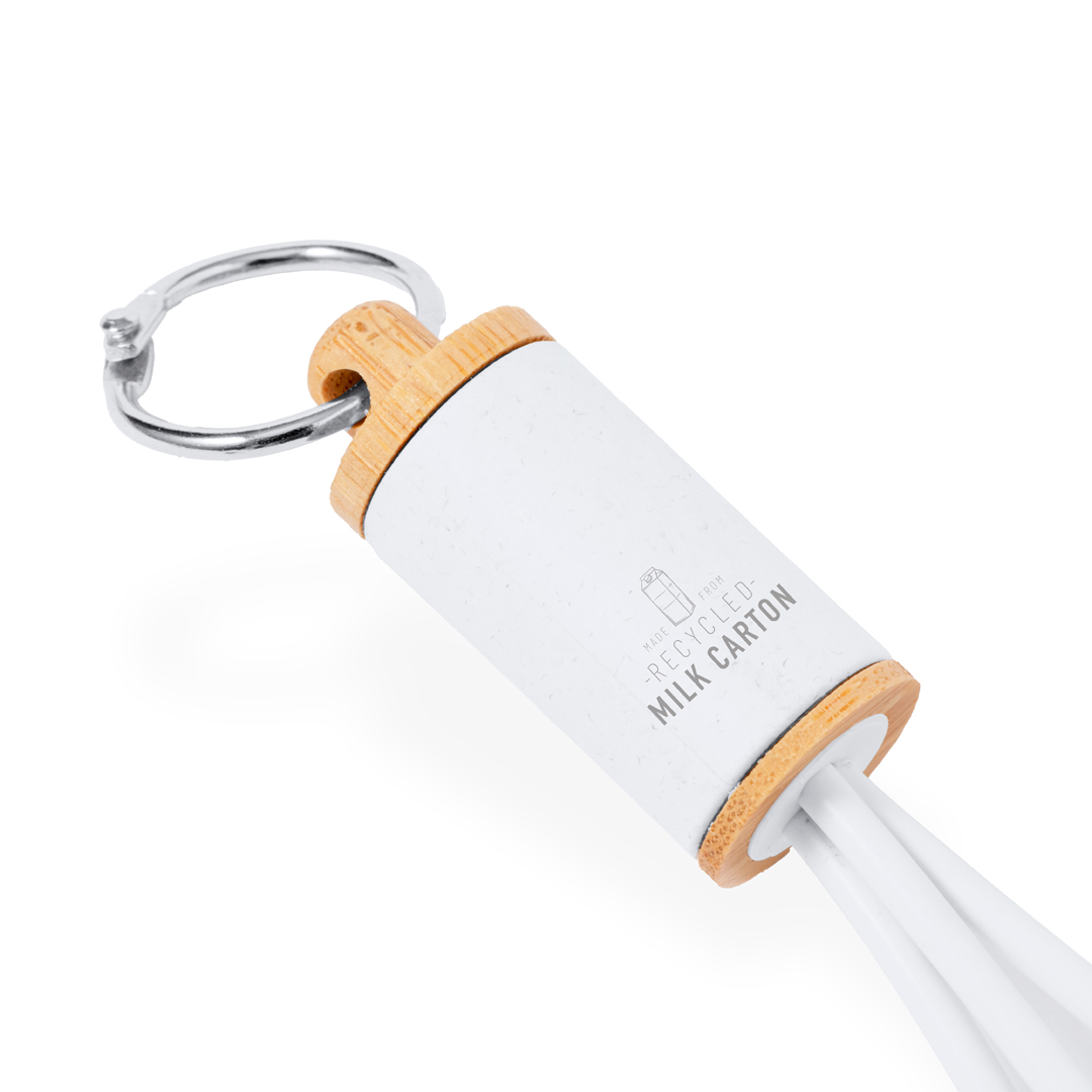 Cable cargador personalizado Poskin de bambú y cartones de leche reciclados
