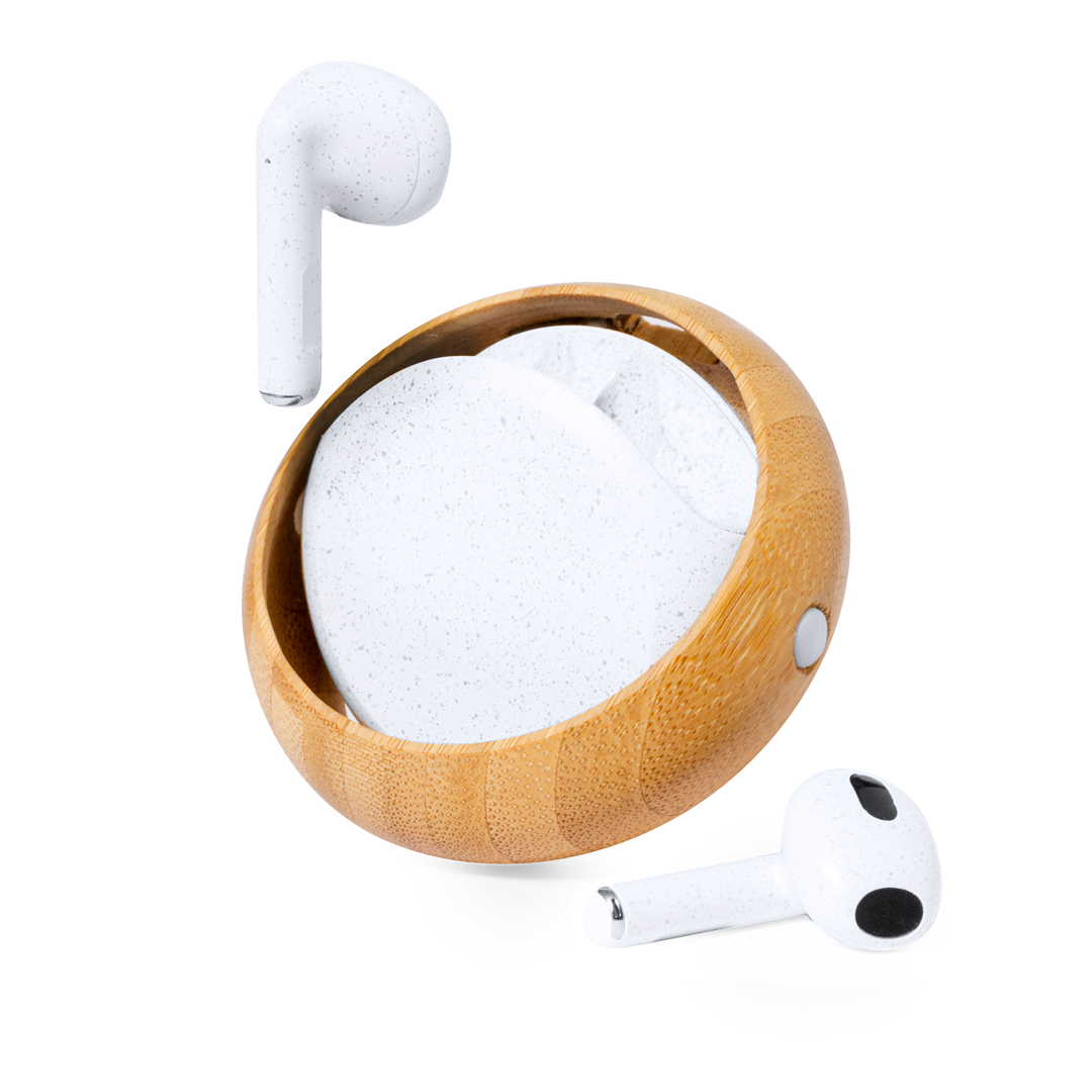 Auriculares Krofin estuche giratorio bambú caña trigo