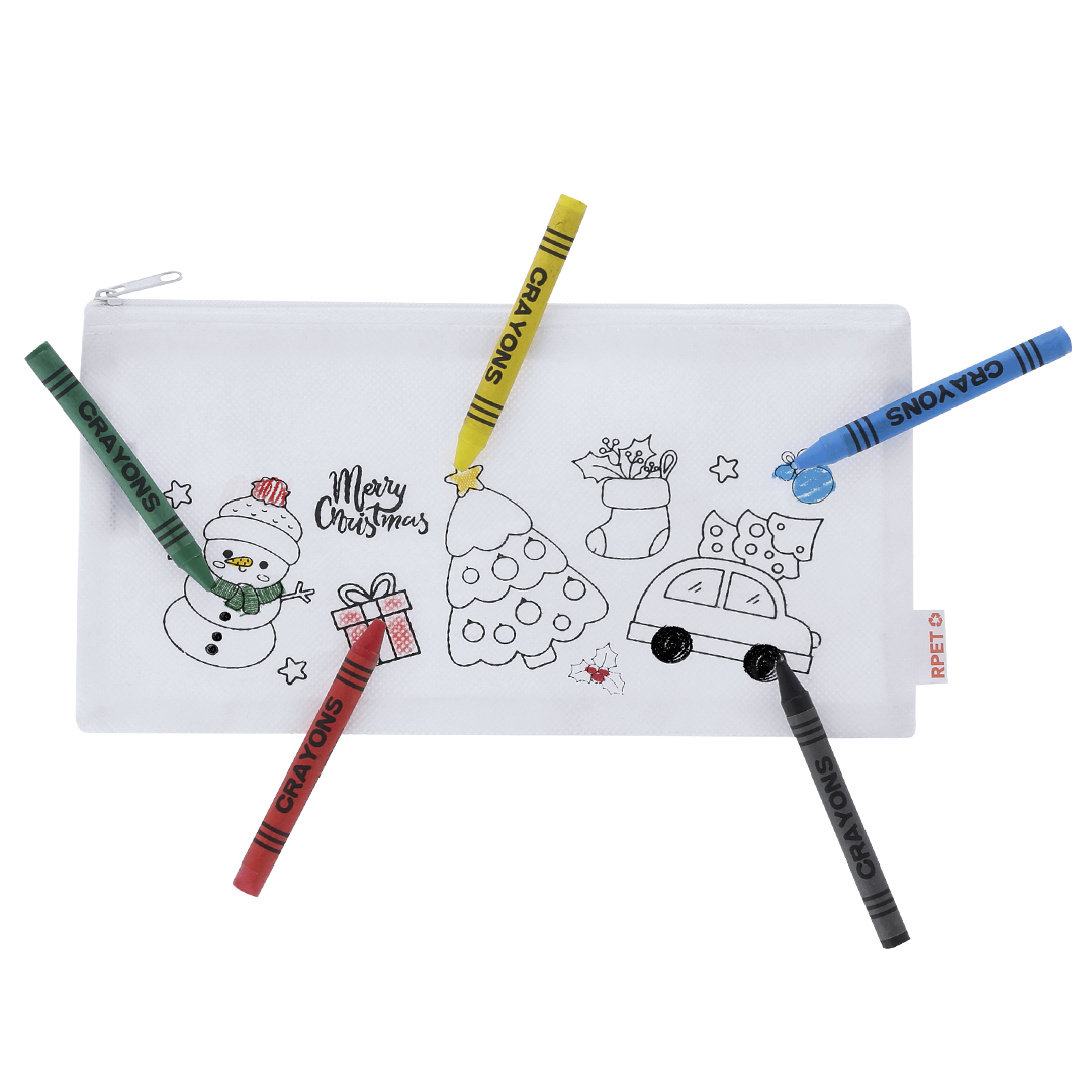 Estuche personalizado Flemenk navideño de RPET para colorear con 5 ceras - Oficina - Regalo Promocional Personalizado - vista alternativa