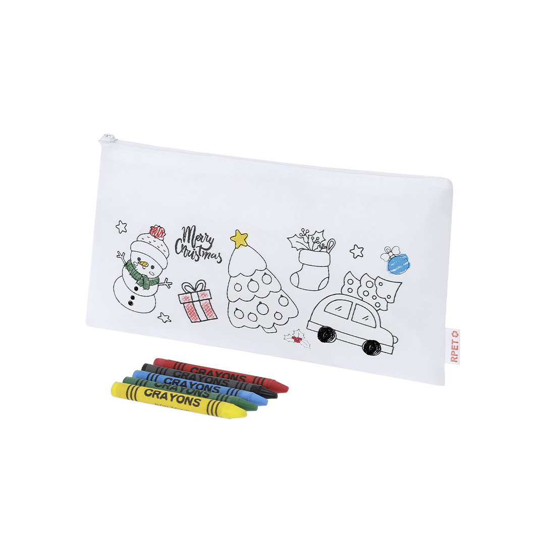 Estuche personalizado Flemenk navideño de RPET para colorear con 5 ceras - Oficina - Regalo Promocional Personalizado
