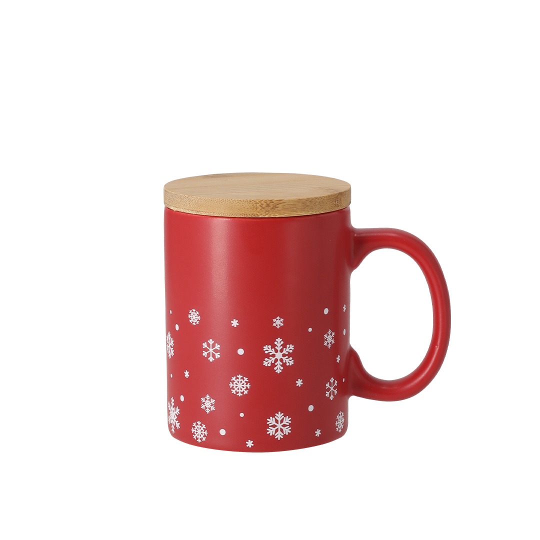 Taza de cerámica personalizada Helogran navideña de 300ml con tapa de bambú - Tazas y vasos personalizados - Regalo Promocional Personalizado