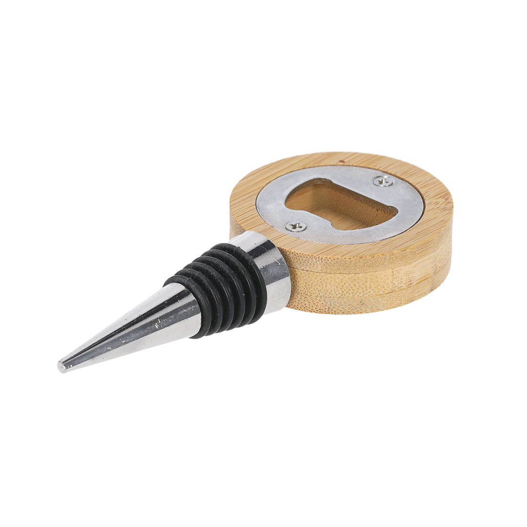 Tapón con abridor personalizado Pomni de bambú y acero inox - Otros accesorios bodega - Regalo Promocional Personalizado - vista alternativa