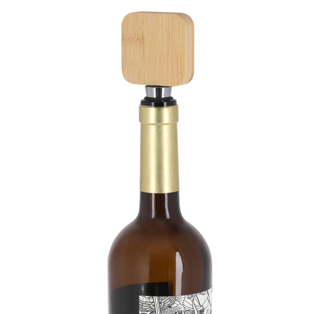 Tapón con abridor personalizado Pomni de bambú y acero inox - Otros accesorios bodega - Regalo Promocional Personalizado - imagen 3