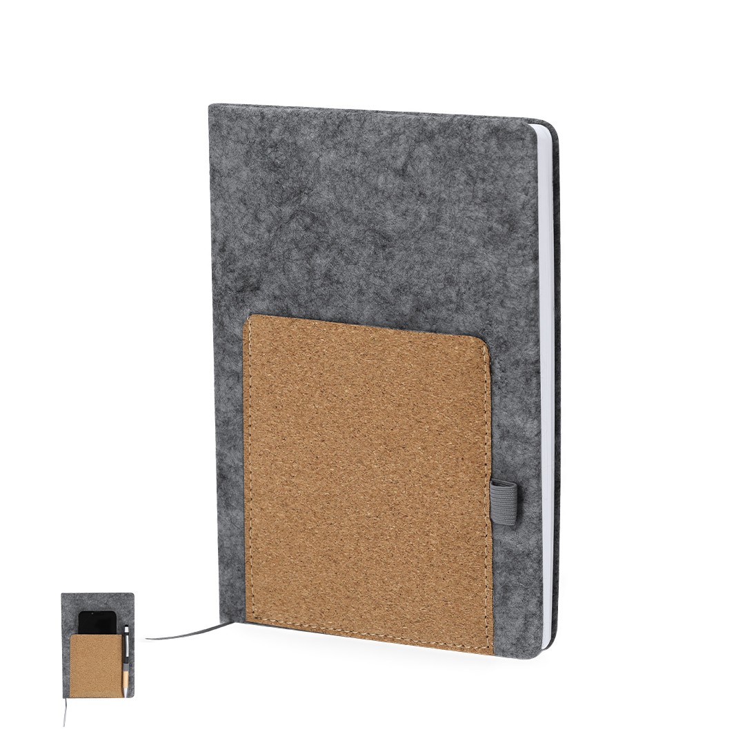 Blocde notas personalizado Wilko de fieltro RPET con bolsillo corcho - Oficina - Regalo Promocional Personalizado