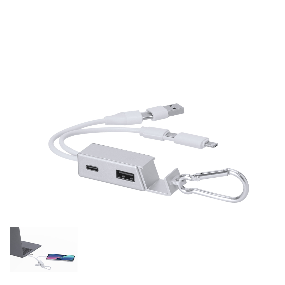 Puerto USB cargador personalizado Leony de aluminio reciclado con soporte - Tecnología - Regalo Promocional Personalizado