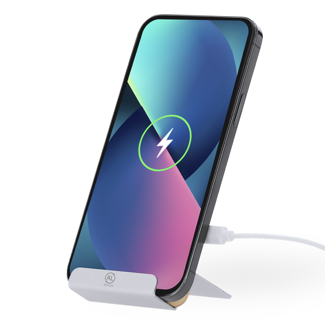 Cargador personalizado Dimitry inalámbrico 15W de bambú con aluminio reciclado