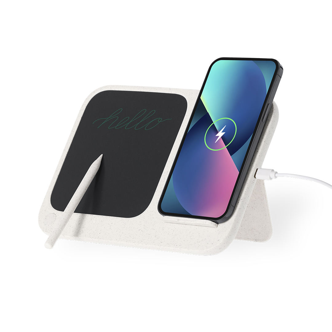 Cargador personalizado tablet escritura LCD Artic inalámbrico 15W de caña trigo con bambú - Tecnología - Regalo Promocional Personalizado - vista alternativa