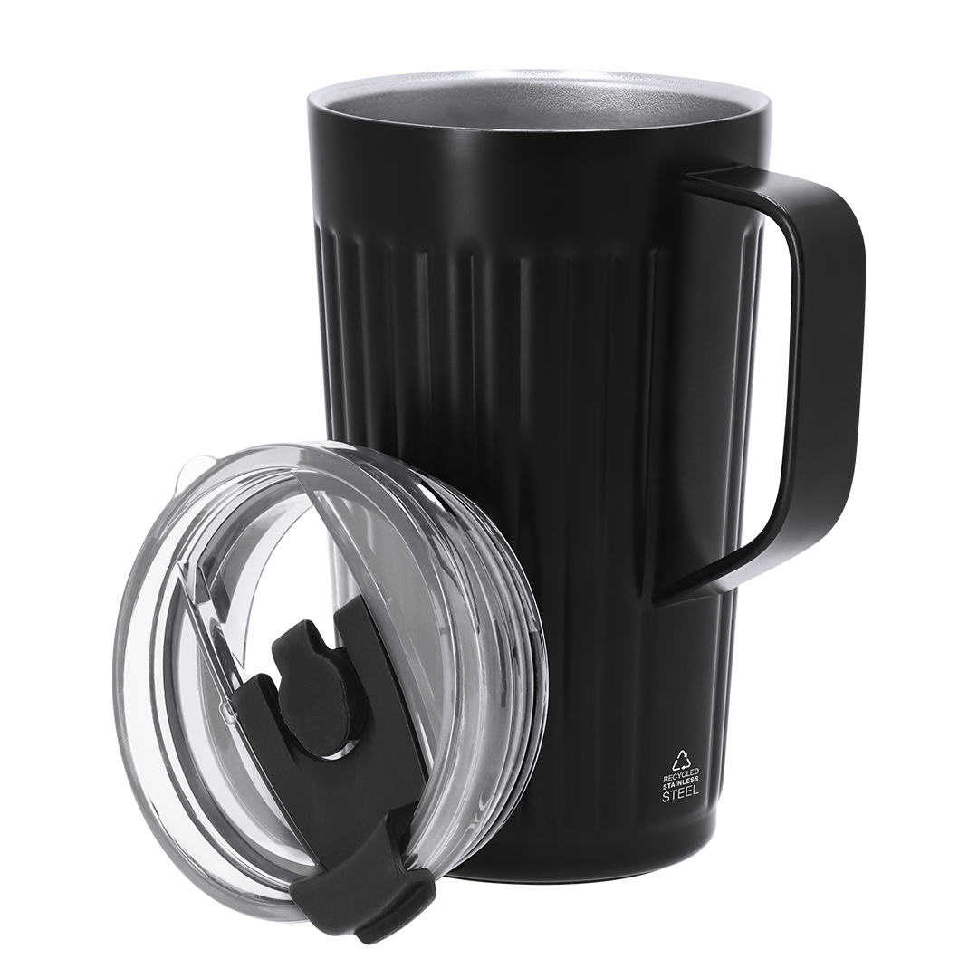 Taza térmica personalizada Korpla de acero inox reciclado con pajita de 350ml