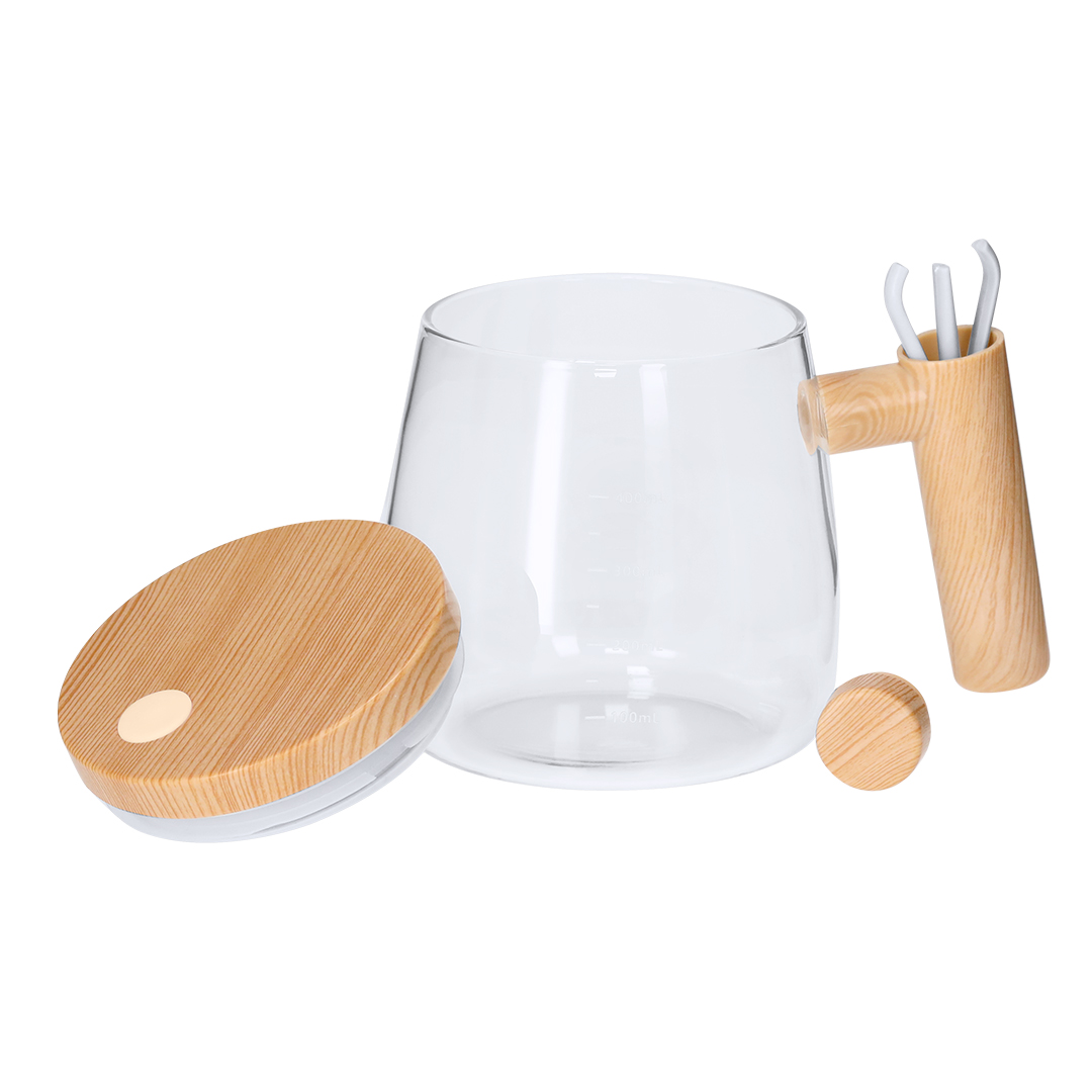 Taza mezcladora personalizada Rydian de borosilicato de 400ml con agitador eléctrico