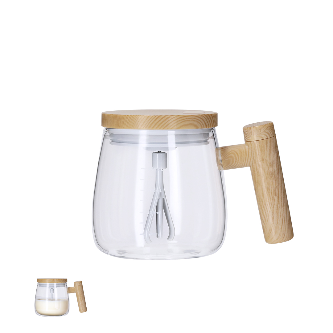 Taza mezcladora personalizada Rydian de borosilicato de 400ml con agitador eléctrico - Tazas y vasos personalizados - Regalo Promocional Personalizado