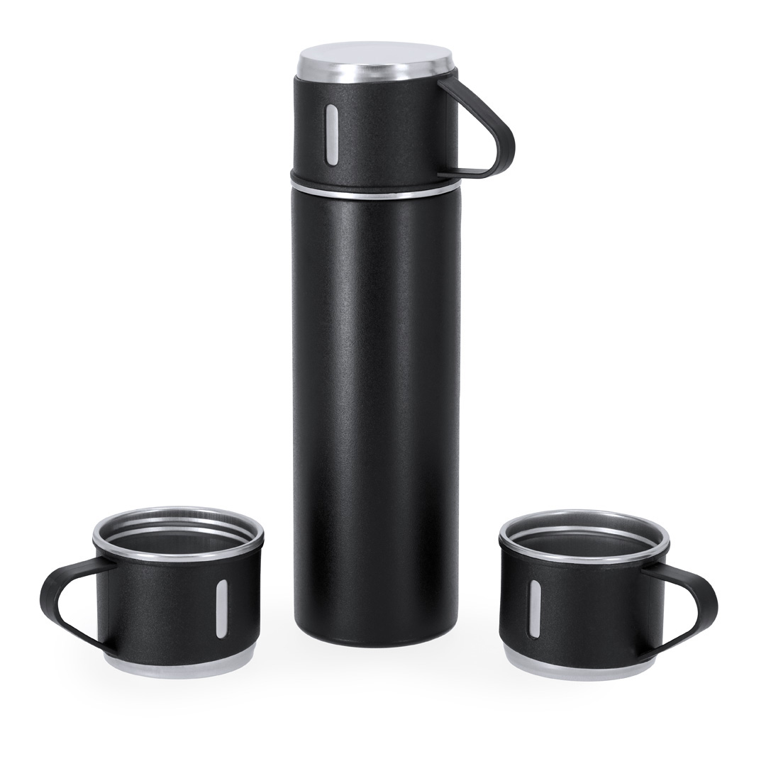 Set personalizado Melbir termo 420ml con 3 tazas acero inox