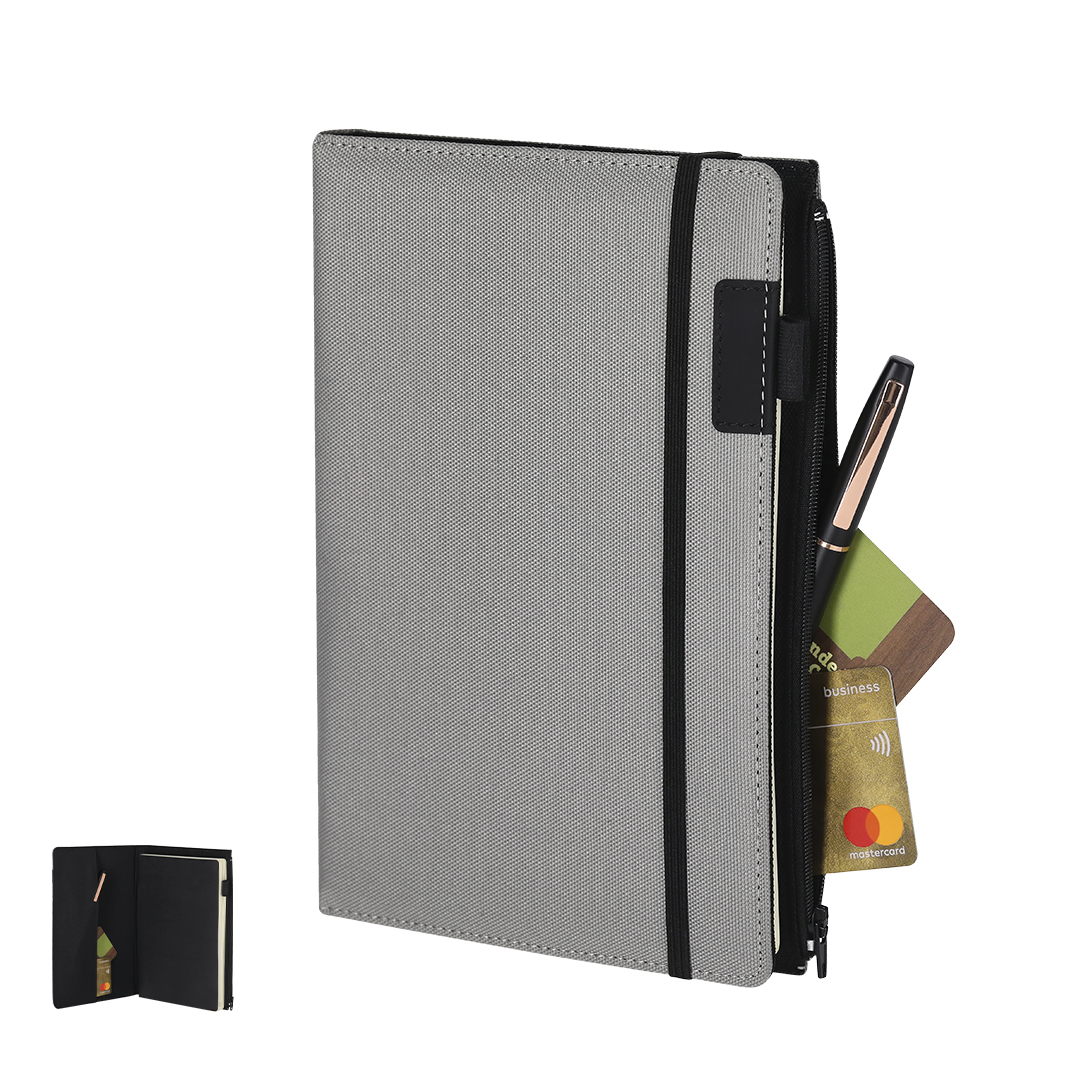 Bloc personalizado con Funda Katz A5 en RPET con bolsillo cremallera extraíble - Oficina - Regalo Promocional Personalizado