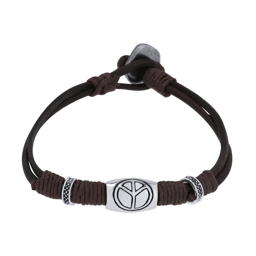 Pulsera personalizada Luco de piel marrón con cordones y abalorios