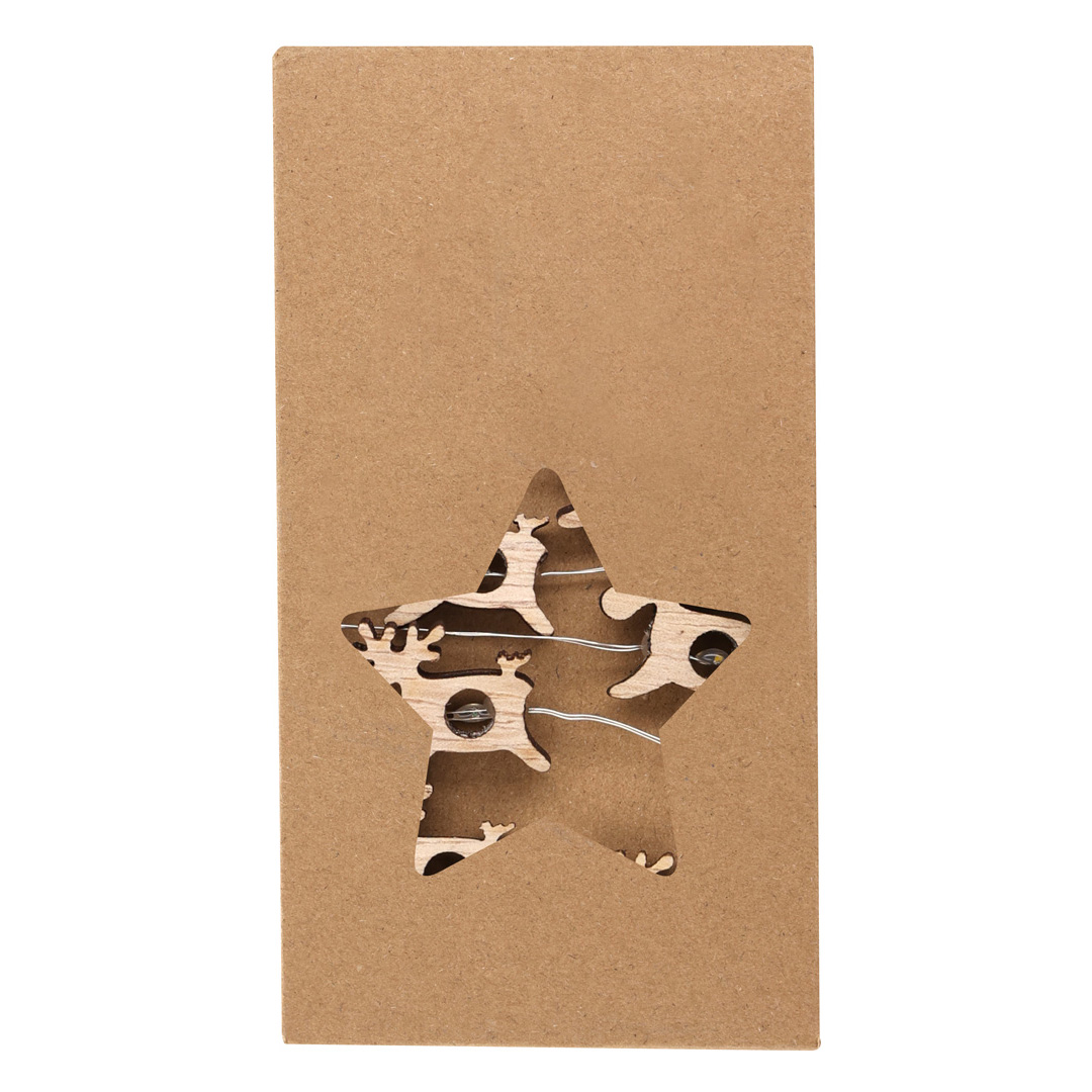 Adorno Plentox guirnalda iluminadade madera con formas de estrella y reno 20 LEDs