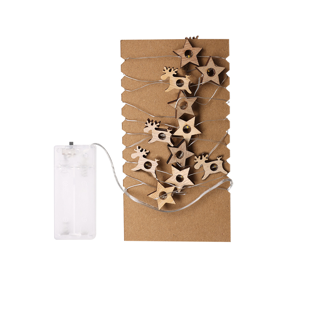 Adorno Plentox guirnalda iluminadade madera con formas de estrella y reno 20 LEDs - Navidad - Regalo Promocional Personalizado - vista alternativa