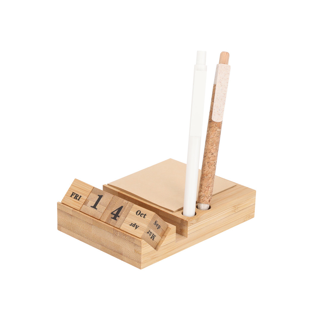Portanotas calendario personalizado perpetuo Dex de bambú con smartphone