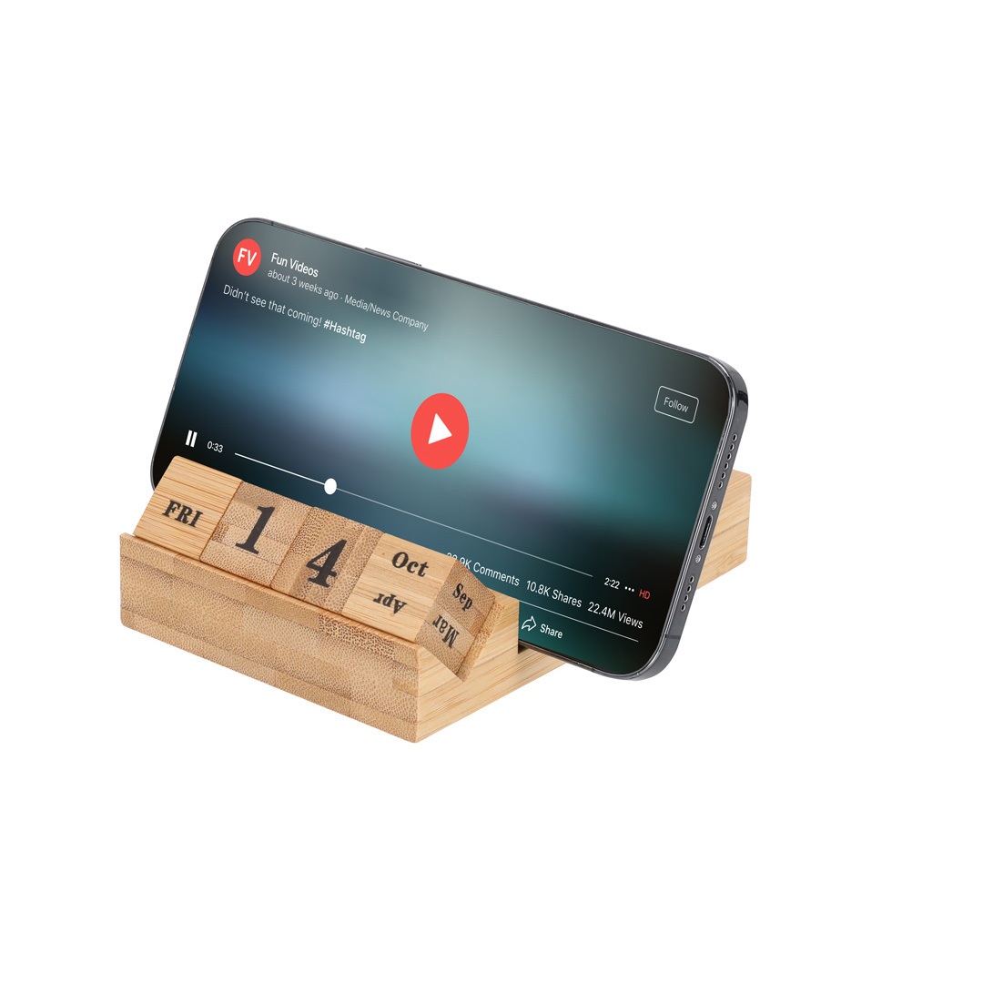 Portanotas calendario personalizado perpetuo Dex de bambú con smartphone - Oficina - Regalo Promocional Personalizado - vista alternativa