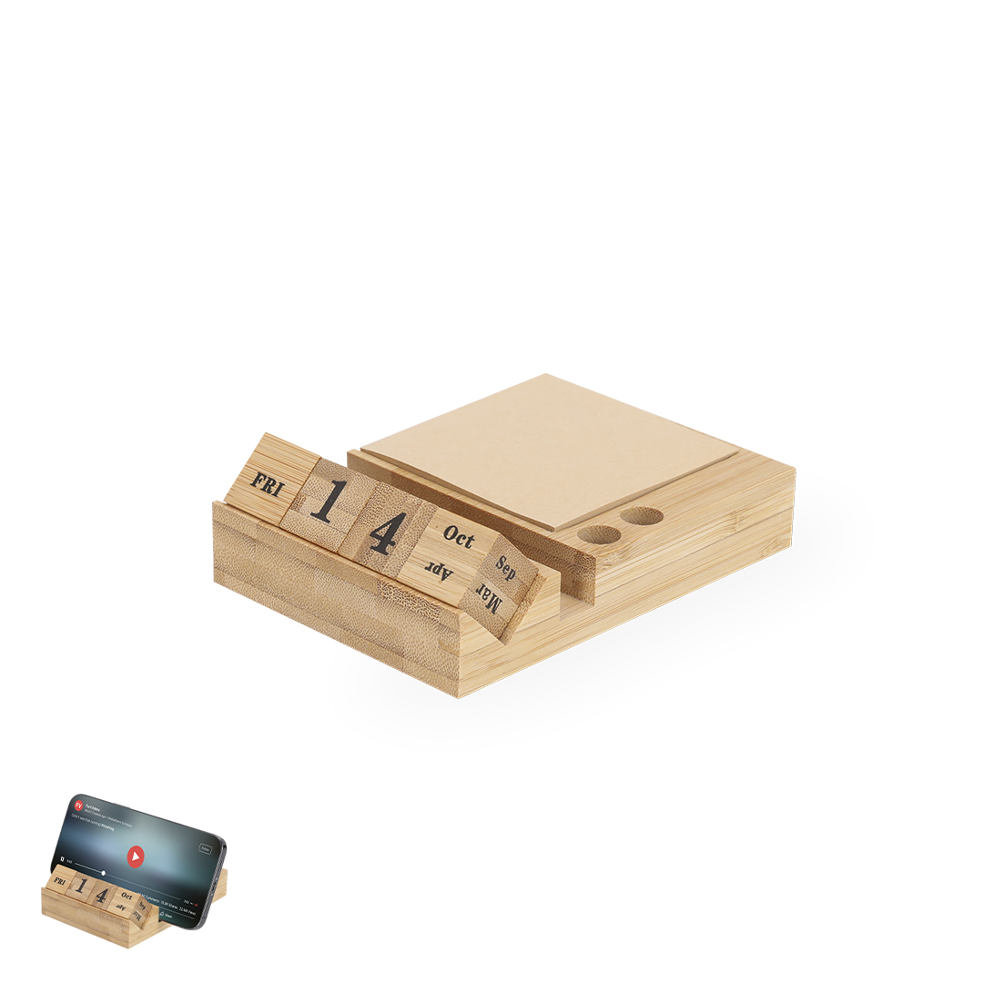 Portanotas calendario personalizado perpetuo Dex de bambú con smartphone - Oficina - Regalo Promocional Personalizado