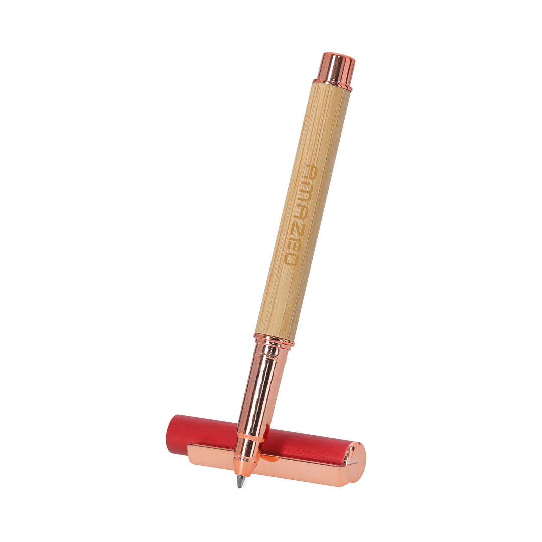 Roller personalizado Bobbin elegante de bambú y aluminio con oro rosa - Rollers personalizados - Regalo Promocional Personalizado - imagen 3