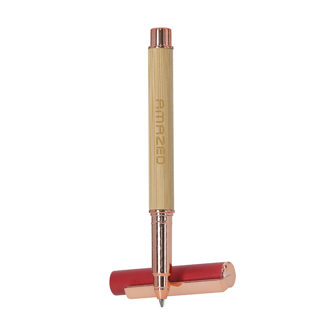 Roller personalizado Bobbin elegante de bambú y aluminio con oro rosa - Rollers personalizados - Regalo Promocional Personalizado