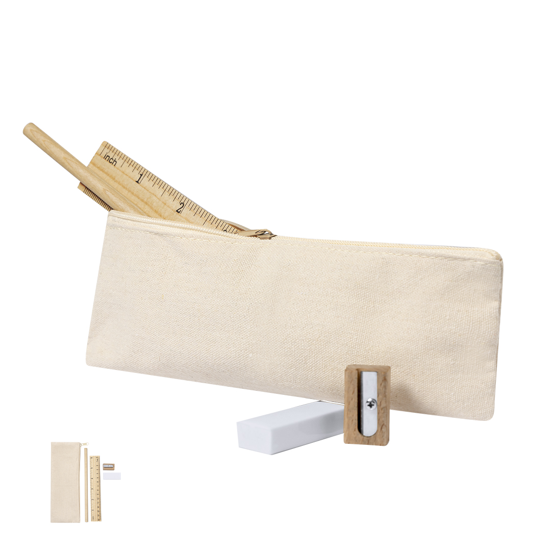 Estuche personalizado Kramer de algodón con 4 piezas escolares - Oficina - Regalo Promocional Personalizado