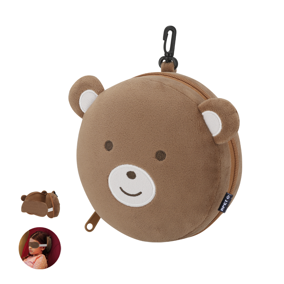 Almohadilla infantil Stanek RPET con antifaz divertido - Viaje - Regalo Promocional Personalizado