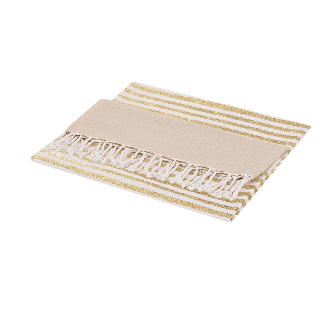 Pareo toalla personalizado Bak de algodón reciclado con flecos dorados - Verano - Regalo Promocional Personalizado - vista alternativa
