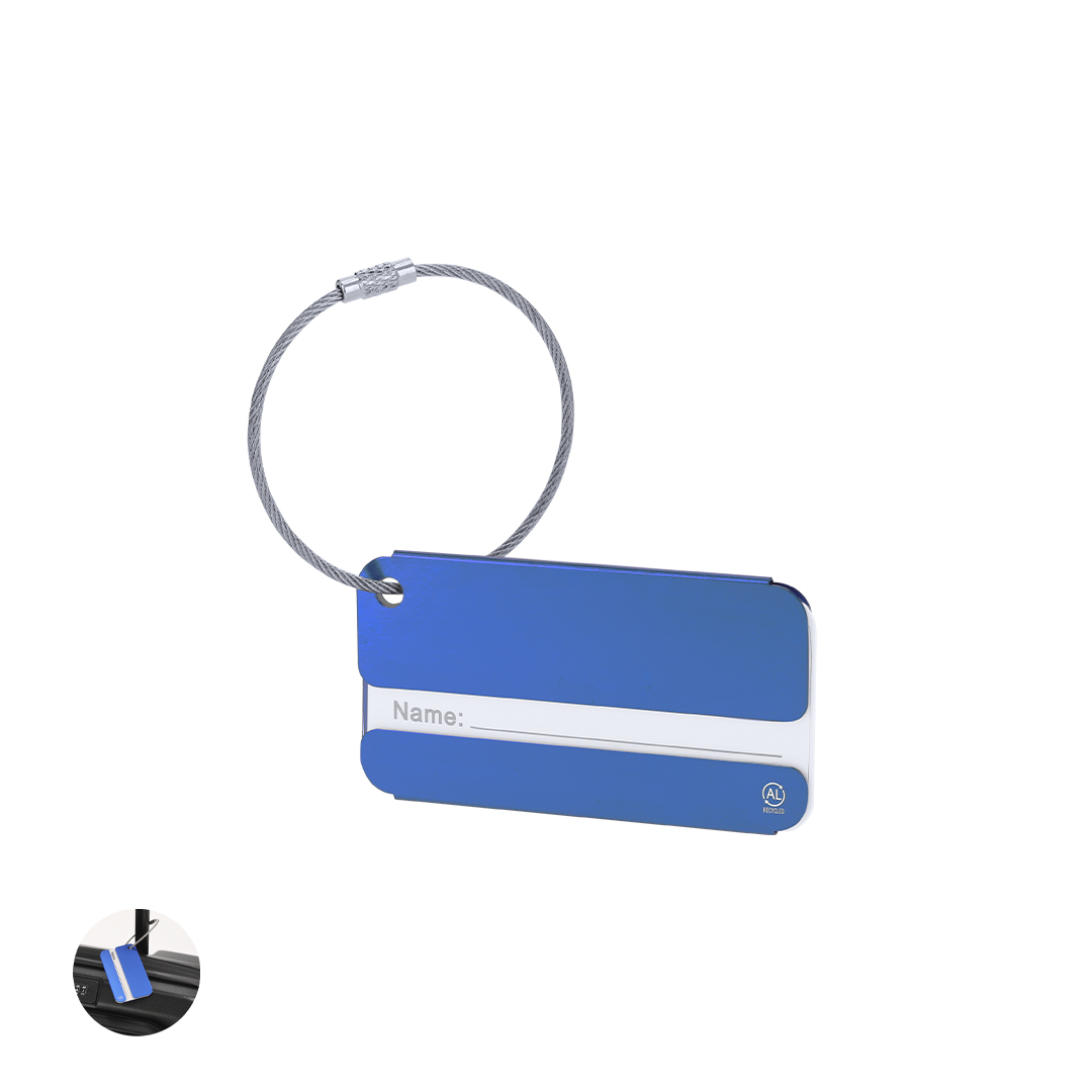 Identificador de maletas personalizado Halux de aluminio reciclado con certificación GRS - Viaje - Regalo Promocional Personalizado