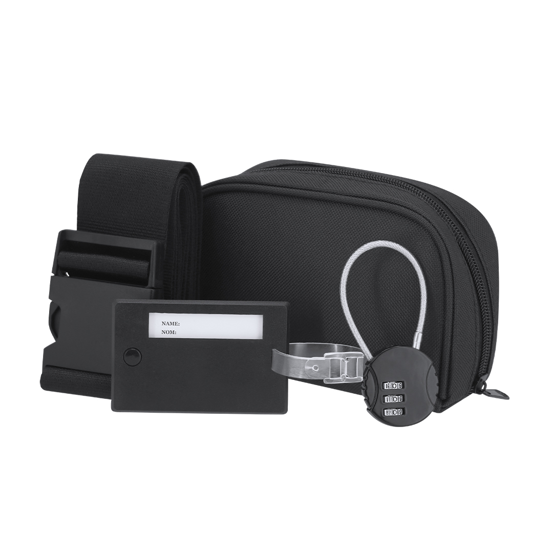 Set de viaje personalizado Biccap con accesorios de seguridad en funda RPET - Viaje - Regalo Promocional Personalizado