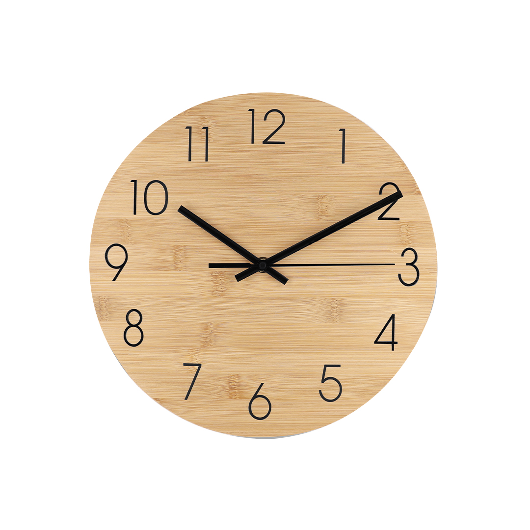 Reloj de pared personalizado Tiwel de bambú natural con dial metálico - Tecnología - Regalo Promocional Personalizado