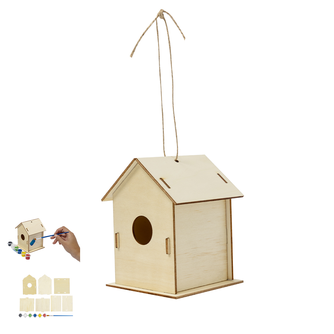 Caseta pájaro personalizada Spydel de madera con pincel y pinturas - Jardín - Regalo Promocional Personalizado