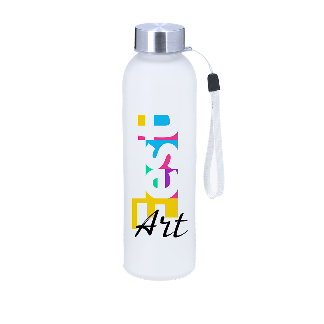 Bidón personalizado para Sublimación Stevens de 500ml en cristal con acabado frosted y cordón de transporte