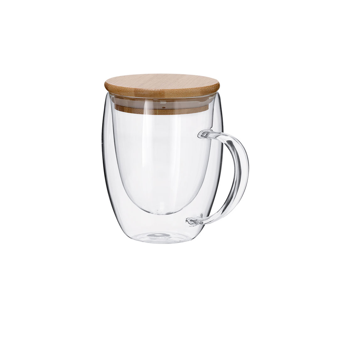 Taza térmica personalizada Helmar de cristal borosilicato con bambú de 300ml
