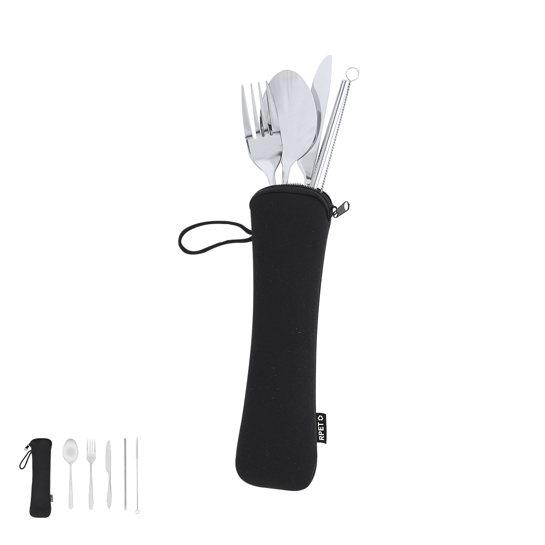 Set cubiertos personalizado Sinix de acero inox con funda RPET - Packs de regalo personalizado - Regalo Promocional Personalizado