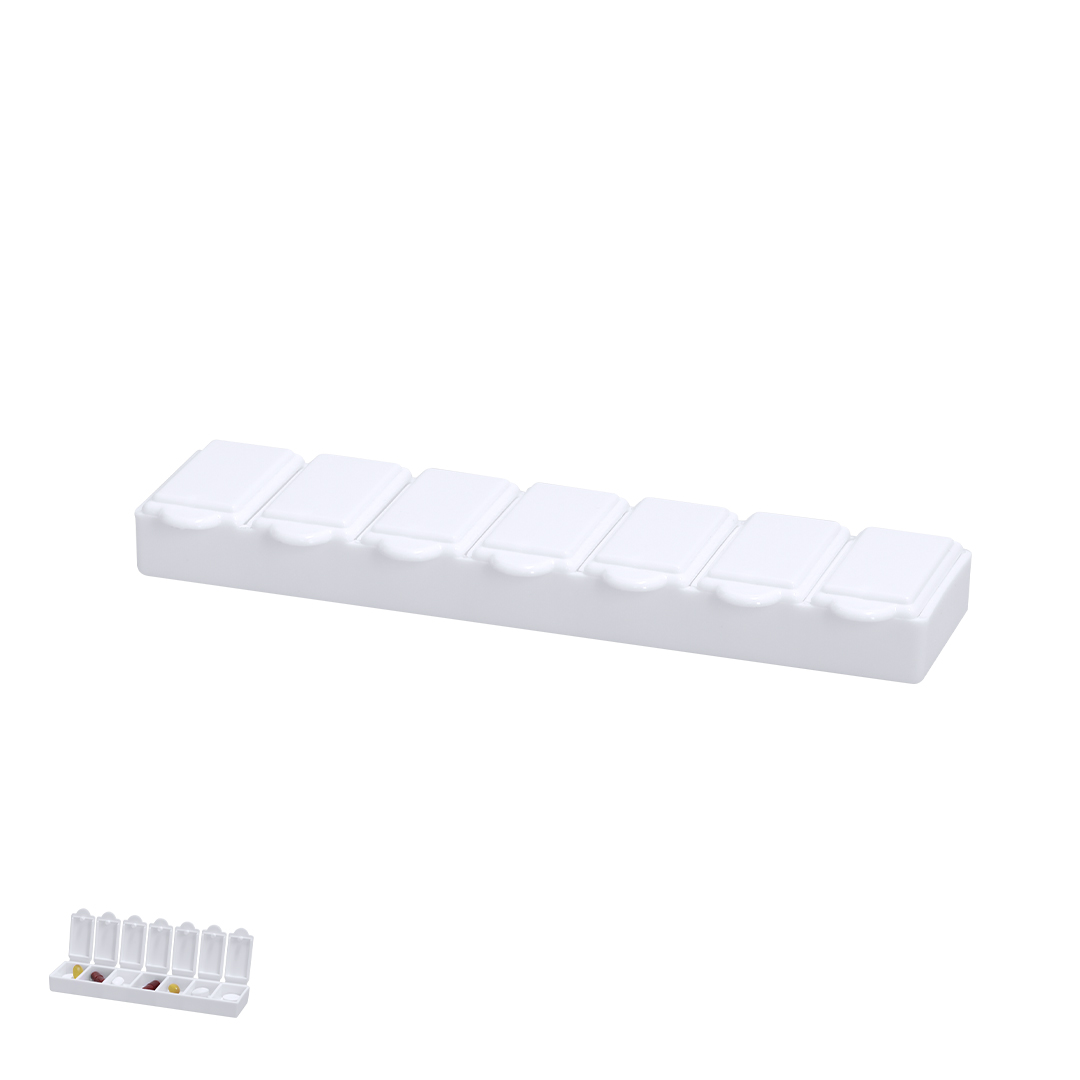 Pastillero personalizado Keyon semanal PP blanco libre BPA - Pastilleros personalizados - Regalo Promocional Personalizado