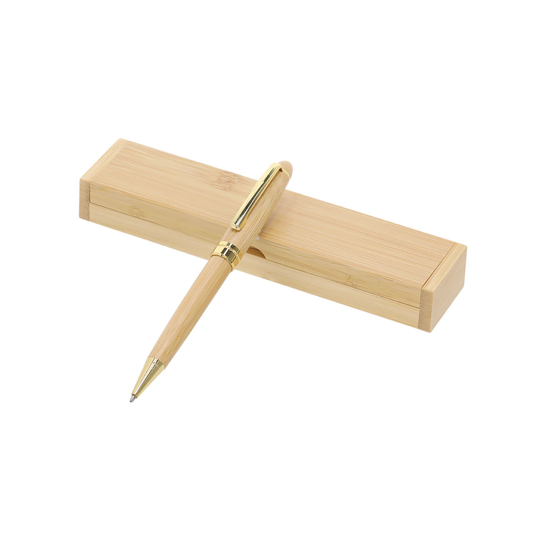 Bolígrafo elegante personalizado Holan de bambú natural con acabado dorado